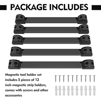 12" Magnetic Tool Holder, 5 Packs Storage Strips Tool Magnet Bar PVC Coated for Garage Organizer Mounted Hanging Strip,Heavy Duty of Magnetic Holder Easy to Install - style: 12IN-5 PACK