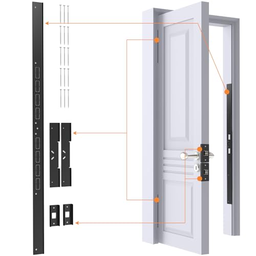 5-Piece Door Reinforcement Set for Jamb,Frame & Hinges Door Lock Security,Door Jamb Reinforcement Set,Anti Door Kick in Heavy Duty Striker Plate Kit,Tamper/Corrosion Proof Door Jamb Repair Kit (Black) - color: Black
