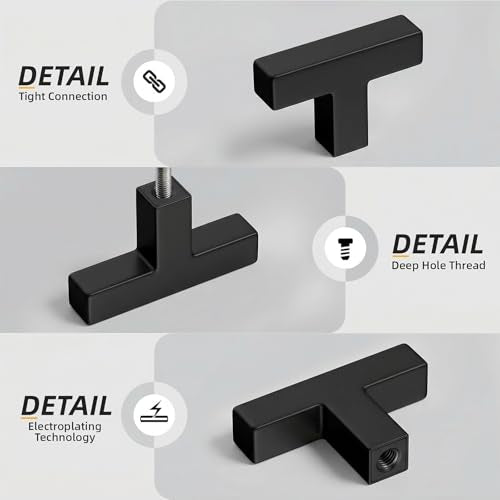 Goldenwarm 5 Pack Black Square T Bar Single Hole Knobs Cabinet Pull Drawer Handles Stainless Steel Modern Hardware for Kitchen and Bathroom Cabinets Cupboard Kitchen Cabinet Knobs - color: Matte Black, size: Single Hole