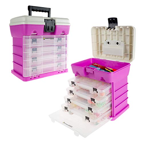 Storage Tool Box Organizer - Utility Box with 4 Drawers and 19 Compartments for Camping Supplies and Fishing Tackle by Wakeman Outdoors - color: Pink