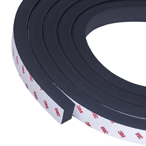 Neoprene Waterproof Rubber Foam 1/2” (w) x 3/8” (h) x 12 Feet Long Weather Stripping Door Seal Insulation Shock-Absorbing 3M Self-Adhesive Tape for Door Frames, Windows – Black, 1 Continuous Roll - size: 3/8" x 1/2" x 12'