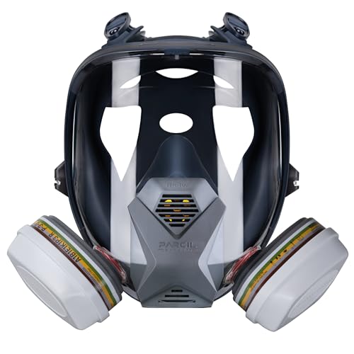 Parcil Distribution Full Face Respirator Mask with Filters – Durable Full Face Respirator Mask, Bayonet Filter Compatible - color: Grey