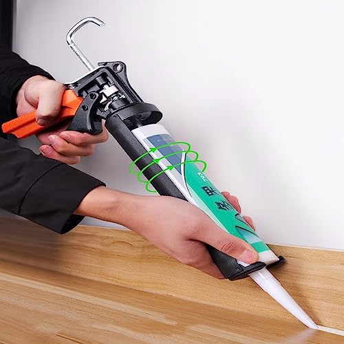 Caulking Gun with Nozzles and Seam Scraper, Drip Free Caulkking Gun for use with caulks sealants and adhesives (Red)