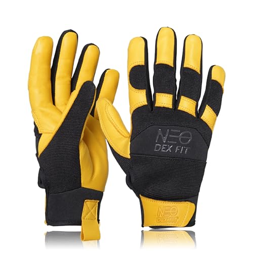 DEX FIT MG210P Mechanic Work Gloves, Waterproof Cowhide Leather Palm, Breathable Mesh Back, 3D Ergonomic Fit for Auto Repair, Construction, Gardening; Gold/Black XL 1 Pair - color: Black_gold - Premium, size: X-Large