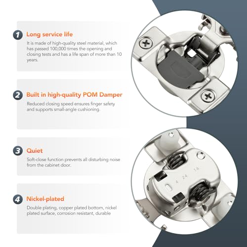 10 Pack (5 Pairs) 3/8" Overlay Soft Close Cabinet Hinges, Satin Nickel Stainless Steel Concealed Hinges with 3D Self-Closing for Face Frame Doors & Kitchens - size: 3/8 inch Overlay
