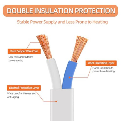 6 Feet White Extension Cord for IndoorUse - 625W 125V 5A Polarized 2 Prong Flexible Tangle-Free Design Power Cable for Small Appliances, Security Cameras, Christmas Lights (2 Pack) - size: 6FT White (2 Pack)