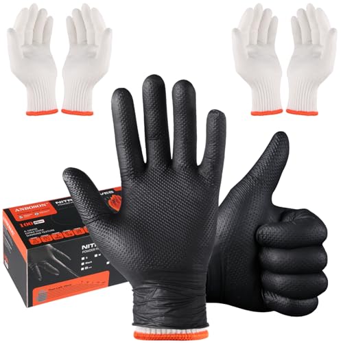 ANBOSON BBQ Gloves for Cooking Baking Grilling, 100 Count Disposable Nitrile Gloves and 4 Count Cotton Glove Liners Washable (10mil Nitrile, X-Large) - size: X-Large, style: 10mil Nitrile