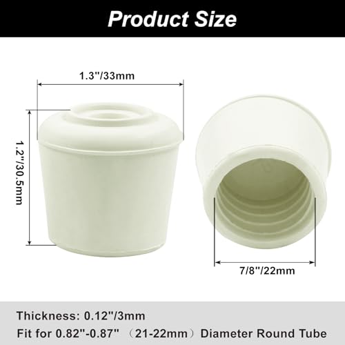 16pcs 7/8 Inch Round Chair Leg Tips Caps, Non-Slip Rubber Chair Leg Floor Protectors, White Furniture Leg Caps Fit for 0.82"-0.87" (21-22mm) Diameter Round Feet - size: 7/8 Inch-White