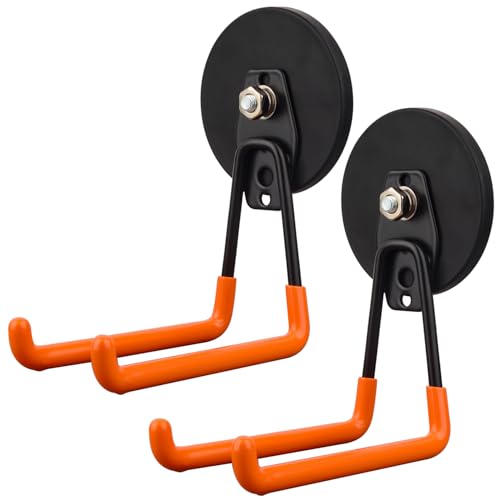 MUTUACTOR Strong Magnetic Hooks,2pcs Metal Large Magnet Hooks for Tool Organizer,Heavy Duty Magnetic Hooks for Cordless Drills,Garden Hoses,Work Bench,Impact Drivers,Tool Box,Chest or Metal Cabinet - style: 3.46in Magnet L Red Hooks 2PCS