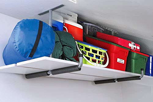 Ihomepark Overhead Garage Storage Rack, Heavy Duty Ceiling Mounted Garage Hooks Utility Hanger for Lumber Bike Tools(4 Pack, Black) - size: 4 Pack