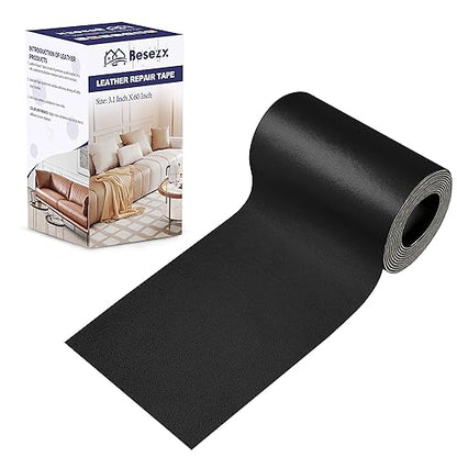 Besezx Leather Repair Patch Tape Kit, Self Adhesive Leather Repair for Furniture, Couch, Sofa, Car Seats,Office Chair,Vinyl Repair Kit.3.1inx60in - color: Black, size: 3.1 in X 60 in