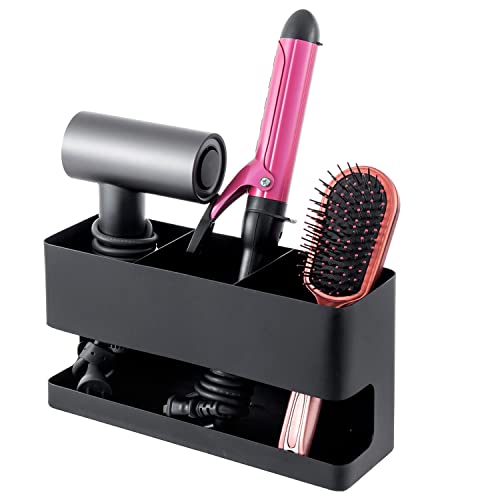 MyGift Hair Tool Organizer, 3-in-1 Metal Hair Dryer Holder, Wall Mounted Blow Dryer Holder, Black Bathroom Organizer for Curling Irons, Hair Straighteners, Hair Brush Holder and Hot Tools - color: Black