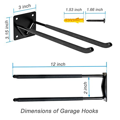 Garage Hook Hangers 2 Pcs, Shovel Holder Wall Mount, Rake Racks, Upgraded Ladder Hanger, Heavy Duty Folding Chair Rack, Garden Tool Hooks for Hanging Yard Tools, Ladders, Bikes and More