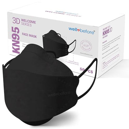 Well Before Welcome Series 3D KN95 Face Mask, Regular, Pack of 50 - color: Black
