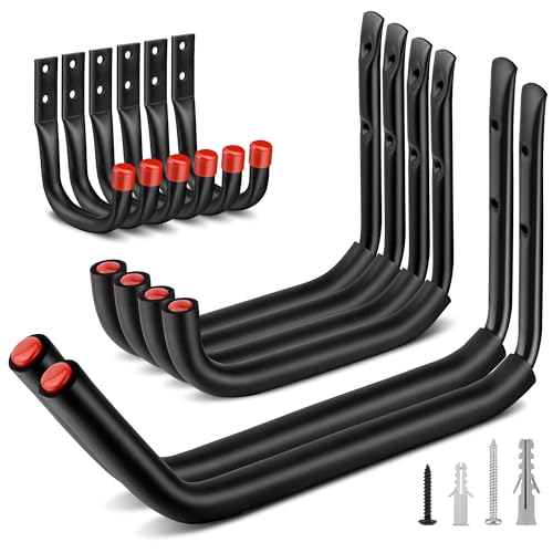 Nacial 12 Pack Garage Hooks Heavy Duty, 15" & 9.8" & 3.5" Kayak Storage Hook with EVA Pads, 100LBS Capacity Garage Hooks for Hanging Bikes, Kayak Folding Chairs and Hanging Ladders - size: 12