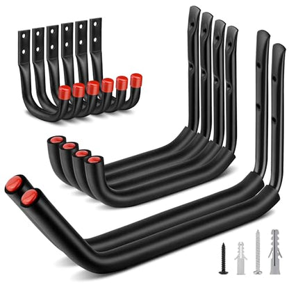 Nacial 12 Pack Garage Hooks Heavy Duty, 15" & 9.8" & 3.5" Kayak Storage Hook with EVA Pads, 100LBS Capacity Garage Hooks for Hanging Bikes, Kayak Folding Chairs and Hanging Ladders - size: 12