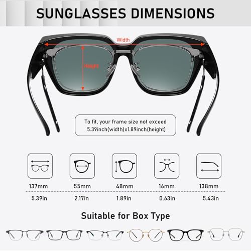 HAOLOTA Polarized Fit Over Glasses Sunglasses for Women Men Trendy Square Wrap Around Shades UV Protection - color: L Size 16 Black/Pink