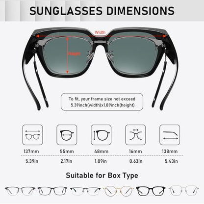 HAOLOTA Polarized Fit Over Glasses Sunglasses for Women Men Trendy Square Wrap Around Shades UV Protection - color: L Size 16 Black/Pink