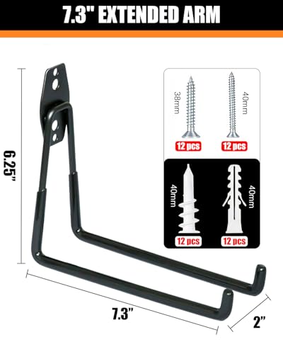 WMK 7.3'' Heavy Duty Garage Hooks, 6 Pack Wall Mount Garage Storage Hooks for Hanging Bike, Ladder, Tools - 100LB Load Capacity, Triple-Welded, PVC Coated (Black) - color: Black