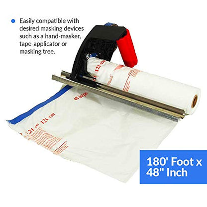 Reli. Masking Film, 1 Roll | 180' Foot x 48" Inch | Masking Plastic Film, Pre-Folded | Hand Masker for Painting & Automotive | Plastic Overspray Protection