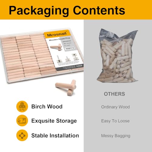100 Pcs Wooden Dowel Pins, 3/8 x 2 inch Fluted Wood Dowels Hardwood Pegs for Sofa Frames, Heavy Furniture Repair, Large-Scale Wood Projects - size: 100PCS 3/8X2