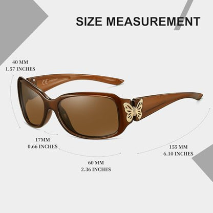 HAOLOTA Women's Polarized Sunglasses - Fashionable Wraparound Butterfly Design with UV400 Protection - color: A09 Dark Brown Frame/Brown Lens