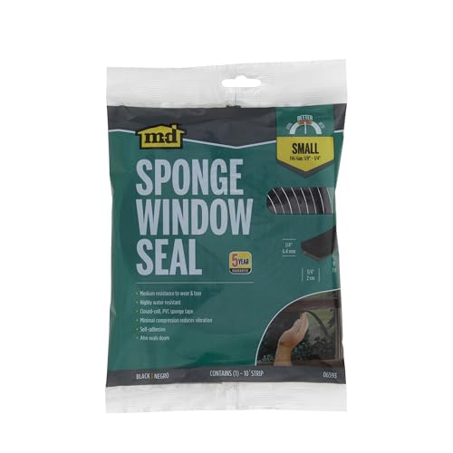 M-D Building Products 06593 1/4 in. x 3/4 in. x 10 ft. Black Sponge Window Seal for Small Gaps - size: 1/4" X 3/4"