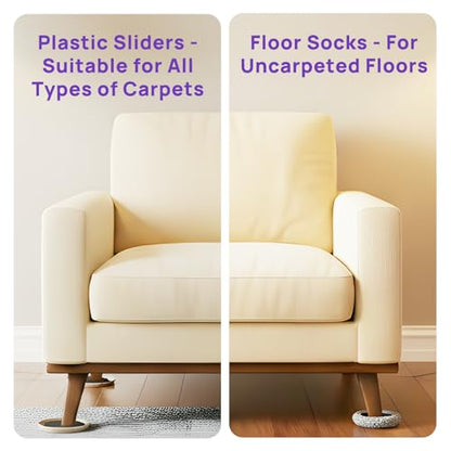 3-in-1 Furniture Sliders, Multi-Surface Furniture Movers with 8 PCS 4.8" Carpet Sliders, 4 PCS Hard Floor Socks and Reusable Heavy-Duty Moving Pads for Easy Floor Safe Furniture Moving - size: Large