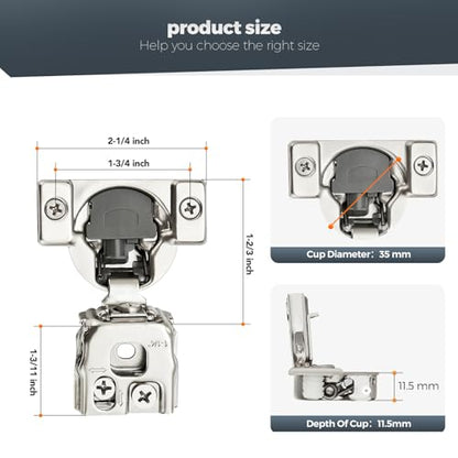 10 Pack (5 Pairs) 1-1/4" Overlay Soft Close Cabinet Hinges, Satin Nickel Stainless Steel Concealed Hinges with 3D Self-Closing for Face Frame Doors & Kitchens - size: 1-1/4 inch Overlay