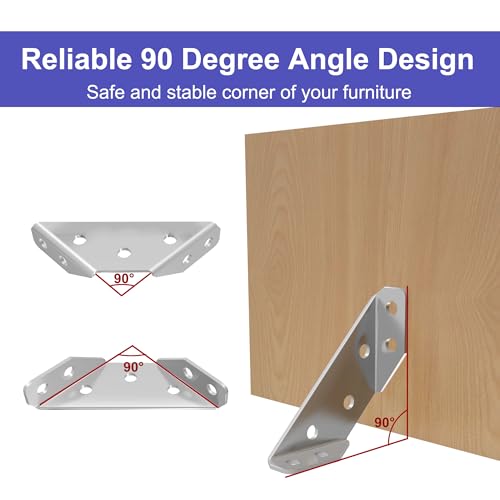 24 Pcs Stainless Steel Corner Brackets with Screws, Angle Connectors for Wood Furniture, Shelves, Chairs, Drawers, Cabinets - size: 24 Pcs