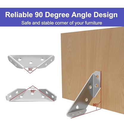 24 Pcs Stainless Steel Corner Brackets with Screws, Angle Connectors for Wood Furniture, Shelves, Chairs, Drawers, Cabinets - size: 24 Pcs