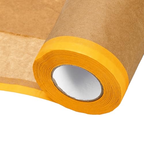 HARFINGTON Pre-Taped Masking Paper, 6" x 49 ft Paint Adhesive Protective Paper Painter Tape and Drape for Masking Auto Body Covering Wall Skirting Frames, Yellow - color: Yellow, size: 6 IN x 49 FT