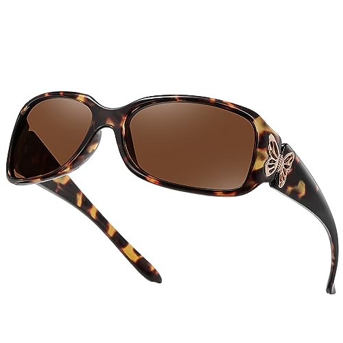 HAOLOTA Women's Polarized Sunglasses - Fashionable Wraparound Butterfly Design with UV400 Protection - color: A01 Amber Tortoise Frame/Brown Lens