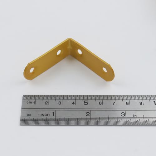 Wealrit 20 PCS L Shape Bracket Corner Braces Gold Right Angle Brackets, Wood Furniture Fastener with Screws for Cabinet Chair Drawer Length- 1.85" - size: 1.85"
