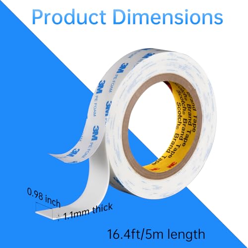 Double Sided Foam Tape Heavy Duty 1 inch x16.5Ft | PE Strong Adhesive Tape | Vibration Resistant | for Indoor/Outdoor Paint Wall Mounting Picture Hanging Poster | Damage-Free (1in/25mm x16.5Ft) - size: 0.98 in x 16.5 ft