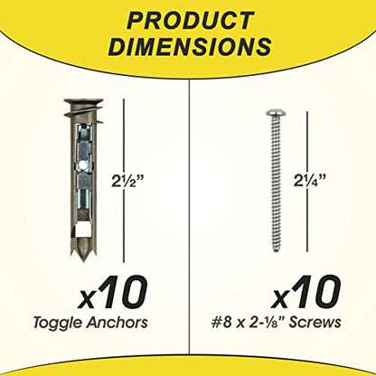 Heavy Duty Drywall Anchors and Screws Kit Including Self-DrillingToggle Anchors & Screws - Durable Zinc Self Drilling Drywall Anchors for Hanging Pictures & More