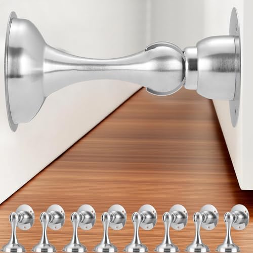 8 Pack Magnetic Door Stop No Drilling Door Stop with 3D Adhesive Tapes Keep Door Open Door Stainless Steel Screws for Stronger Mount (Silver) - color: Silver, size: 8 Pack