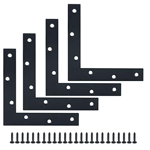 Alise Flat L Brackets for Wood,Black Flat Corner Brace Corner Brackets for Wood Frame Tables Chairs Sofas Beds Cabinets Doors and Windows,6x6 Inch Stainless Steel Mending Plates,Pack of 4 - size: 150x150mm(4Pcs), style: Black