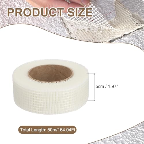 PATIKIL Drywall Repair Mesh Tape, 2 inch x 164 ft Fiberglass Repair Patch Self-Adhesive Dry Wall Joint Tape 6 Mesh Wall Hole Crack and Seam Patch, White - size: 2 inch x 164 Feet