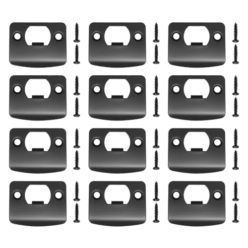 EATAKWARD 12 PCS Door Strike Plate, Matte Black Deadbolt Strike Plate (Rounded Corners with Screws) - style: Rounded Corners with Screws
