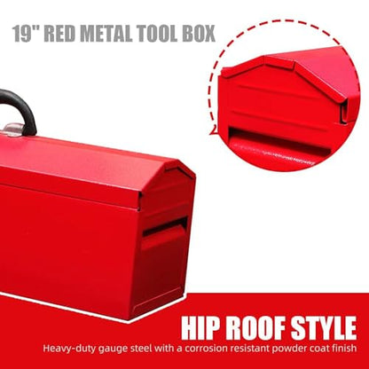 Portable Tool Box, 19in Metal Tool Box, Ideal for Trailer, Mechanic, DIY-ers, Car Toolbox, Workshops, Garages, Repair Shops,Red - size: 1P-19in-Red