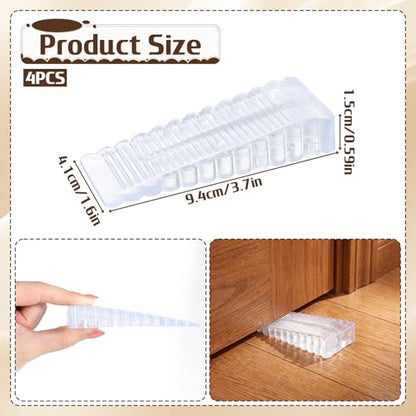 4 Pack Clear Rubber Door Stop, Wedge Thin Door Stoppers for Bottom of Doors Clear Non-Scratching DoorStops Sturdy Stackable Doors Stops for Home Office School (15mm/0.59in)