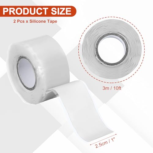 uxcell 2 Pcs Self Fusing Silicone Tape, 1" x 10ft Waterproof Water Leak Sealing Tape for Plumbing Pipe Hose Repair Handles, White - color: White, size: 1" x 10ft