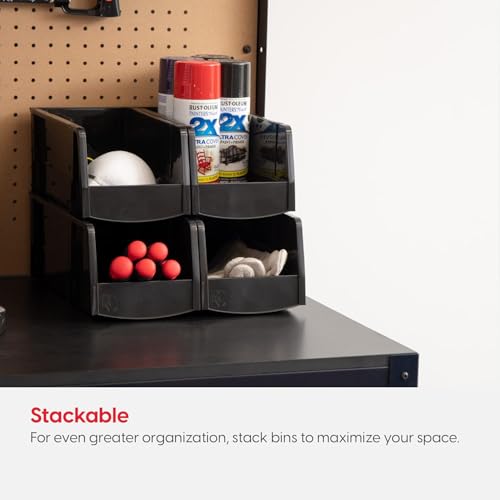 IRIS USA Medium Stackable Storage Bins, 8-Pack, 11" L x 6" W x 5" H, |Made in USA|, Plastic Open Front Shelf Bin for Organizing Parts, Hardware, Tools, Supplies, Garage Shelf, Pantry - Black - size: Medium - 8 Pack