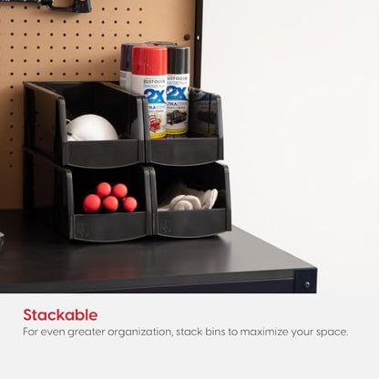 IRIS USA Medium Stackable Storage Bins, 8-Pack, 11" L x 6" W x 5" H, |Made in USA|, Plastic Open Front Shelf Bin for Organizing Parts, Hardware, Tools, Supplies, Garage Shelf, Pantry - Black - size: Medium - 8 Pack