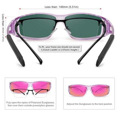 MEETSUN Fit Over Glasses Sunglasses for Men Women,Wrap Around Sunglasses Polarized UV400 Protection - color: (Z1)-clear Purple-purple Pink Mirror Lems