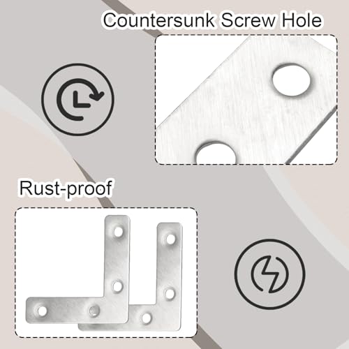 Hordion 10Pcs 2.4 x 2.4 Inch L Shape Bracket Flat Corner Brace (60 X 60mm), Right Angle Bracket Silver Heavy Duty Repair Mending Plates for Wood Furniture Chair Drawer Cabinet - size: 2.4*2.4''/60*60mm