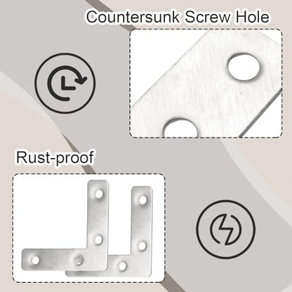 Hordion 10Pcs 2.4 x 2.4 Inch L Shape Bracket Flat Corner Brace (60 X 60mm), Right Angle Bracket Silver Heavy Duty Repair Mending Plates for Wood Furniture Chair Drawer Cabinet - size: 2.4*2.4''/60*60mm