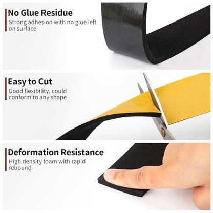 Yotache Weather Stripping 2 Rolls 1" W X 1/8" T (New Adhesive Craft), Neoprene Foam Weatherstrip Tape for Automotive, 33 Ft Length (2 X 16.5 Ft Each) - size: 1"x1/8"x33 FT