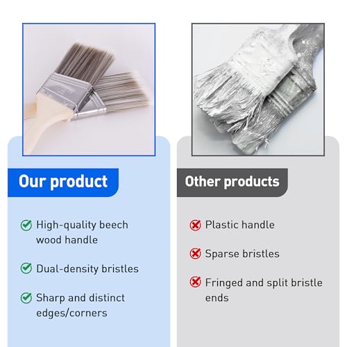 Paint Brush, 2IN Stain Brushes for Painting Walls House Touch-Ups,Furnitures and Fence Staining, Wooden Handle Masonry Paintbrush(3 Packs) - size: 2 inch